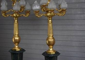 2 x Ogromne Stojące Lampy – 12 Kloszy Brąz Złocony Marmur – 211 cm