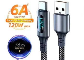 Kabel ładujacy USB A na USB Typ C z wbuowanym LED wyswietlaczem 120 wat