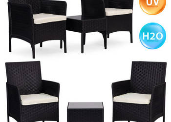 Zestaw mebli ogrodowych 2 fotele + stolik szkło hartowane czarny MultiGard…