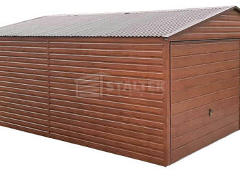 Garaż blaszany 5x5 Brama uchylna drewnopodobny Dach dwuspadowy ST117