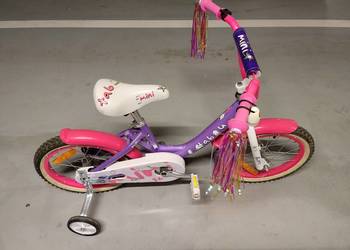 Rower dziecięcy fioletowo-różowy koła 16" + kółka boczne i prowadnik