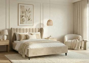 BEŻOWE łóżko tapicerowane JASMINE 160x200 z pojemnikiem, stelażem
