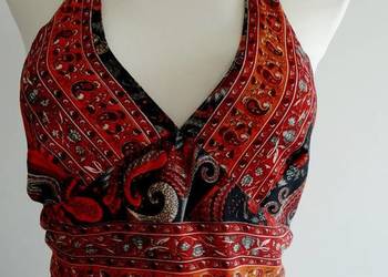 Bluzka Crop Top Jedwabna 70% Jedwab Wiskoza Wzór Paisley Dwustronna M/L
