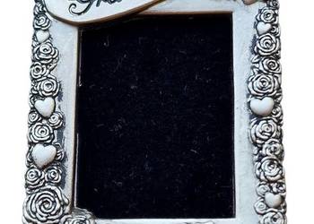 VINTAGE BROSZKA RAMKA NA ZDJĘCIE GRANDMA SERCA RÓŻE CYNA PEWTER LATA 80 USA