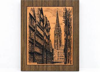 Obraz Vintage Miedzioryt 27x33 cm Hamburg Fleet Retro Mid-Century