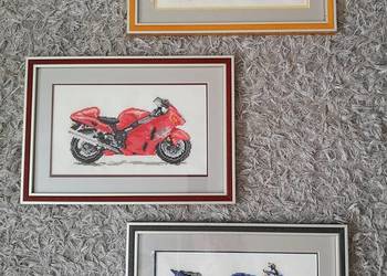 Komplet obrazów ręcznie haftowanych "Motory" Handmade