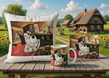 Reksio PRL retro prezent polskie bajki dobranocka poduszka + kubek + puzzle