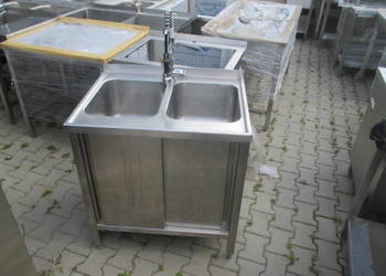 Zlew Gastronomiczny 2 Komorowy Drzwi Suwane Z Baterią 80/60/85