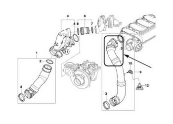Przewód,wąż kolektor ssący turbo BMW 5 E60 525d, 530d, 535d
