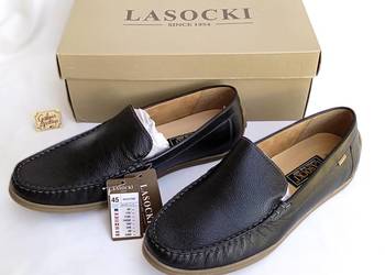 Nowe mokasyny męskie, skórzane, czarne Lasocki r.45 dł. wkładki 30 cm