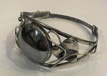 Srebrna bransoletka vintage 925 z czarną perłą – 27 g