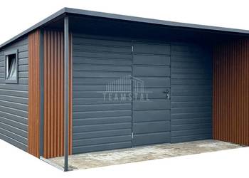 Schowek - domek ogrodowy 4x3m - wiata 4x1m dach zabudowa lamelami TS1158