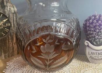 Krysztalowy wazon, ikebana . Grawerowana na kwiaty . Huta Ju
