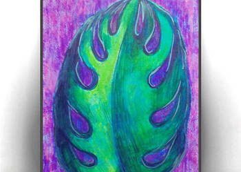 boho dekoracja do domu, liść rysunek A4, monstera obraz 21x3