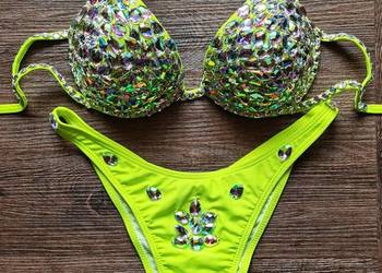 Bikini strój kąpielowy neon limonka cyrkonie kamienie kryształki