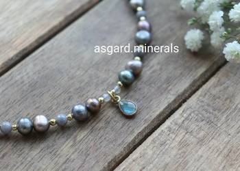 Naszyjnik amulet harmonii perły naturalne labradoryt jadeit