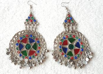 Duże okrągłe kolczyki afgańskie orient boho bohemian hippie tribal etno fol