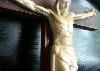 Stary Krucyfiks Krzyż Drewno Gips Dewocjonalia