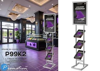 Srebrny stojak metalowy na foldery A4 i plakat A2 - wysposażenie urzadu