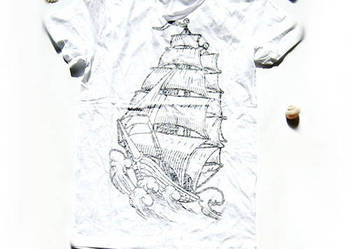 biały t-shirt z żaglami rozmiar L,koszulka żaglowiec,żagle