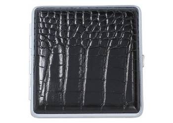 Czarna Metalowa Papierośnica Pokryta Ekoskórą na Wzór Skóry Węża Gentelo