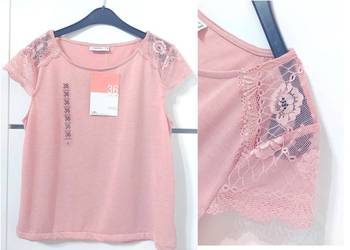 Bluzka różowa S 36 koronka pudrowy róż Janina Nowa z metką Bluzka różowa S 36 koronka pudrowy róż Janina Nowa z metką