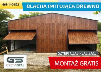 A4 Garaż blaszany 7x6 - Bramy Uchylne - Drewnopodobny - WIATA - GRZYWSTAL