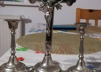 Stary komplet kolędowy ARS Christiana PRL – krucyfiks + 2 świeczniki