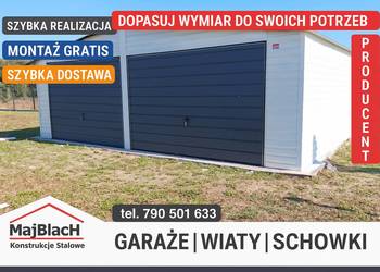 Biały + Grafit Garaż Blaszany Drewnopodobny Dwuspadowy – Maj-Blach