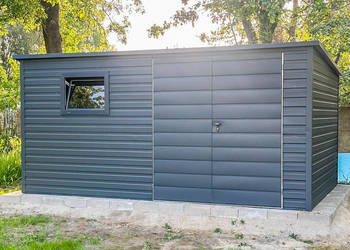 Schowek - Domek Ogrodowy 4,5x2,5m + Wiata 1m - Brama Dwuskrzydłowa NB209