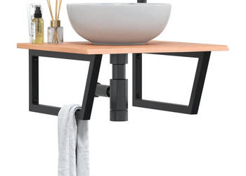 Półka ścienna pod umywalkę stal i lite drewno dębowe WM-3302643