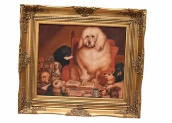 Śmieszne Psy Pies - Pies Nauczyciel - Złota Rama - Obraz Olejny 83x73