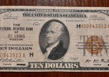 Banknot 10 dolarów 1929 brązowa pieczątka