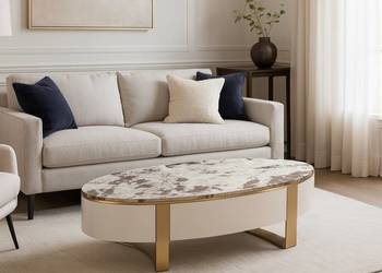 Stolik kawowy biały/ ława na złotych nogach 150x80x38