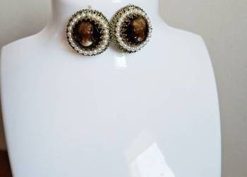 Klipsy z kameą w stylu zachodnioniemieckim z perłami