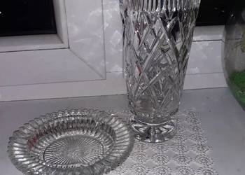 Zestaw kryształów wazon i popielniczka, ciekawy wzór PRL