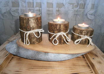 dębowy zestaw tealight 3szt+ plaster drewna.