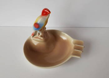 Popielniczka z ptaszkiem, ptak, Chodzież, porcelit PRL