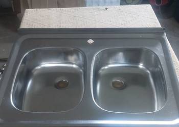 Zlew dwukomorowy ze stali nierdzewnej 80 x 60 cm