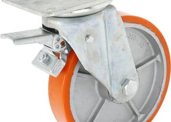 Koło skrętne PU Ø 250x50 mm z hamulcem, podstawa montażowa: 200x160 mm noś…