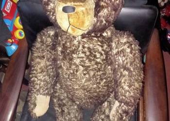 Stary Miś trociniak Teddy Bear. Trawa morska. Wielki 100cm. Lata 30/40 XXw.