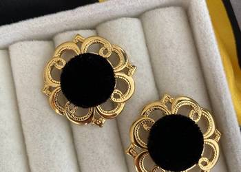 kolczyki vintage czarne aksamit złote wieczorowe