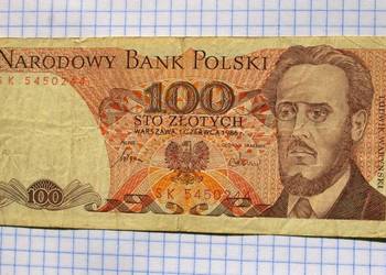 BANKNOT 100 ZŁOTYCH 1986 ROK - POLSKA ( SER. SK 5450244 )