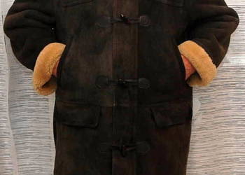 Męski brązowy kożuch z owczej skóry, kurtka skórzana zimowa XL/54