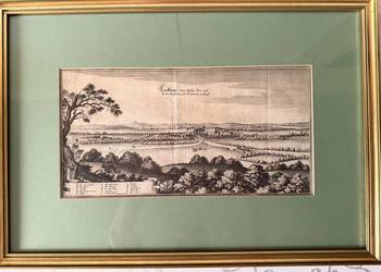 Antyczny Miedzioryt 1653 XVII Wiek Oryginał Topografia Saksonii Złota Rama