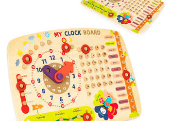 Drewniana tablica manipulacyjna dla dzieci kalendarz zegar ECOTOYS