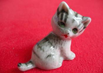 Kot - szary kotek - porcelana - 5,5 x 5 x 3,5 cm Miniaturka