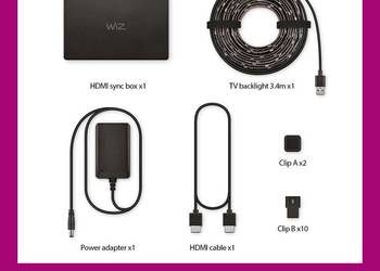 WiZ HDMI Sync Box z taśmą LED do TV, Synchronizuje światło z filmami