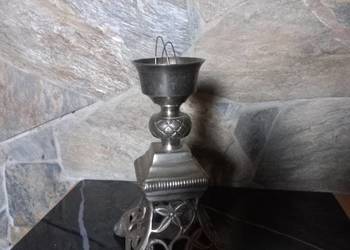 Świecznik mosiężny niklowany antyk