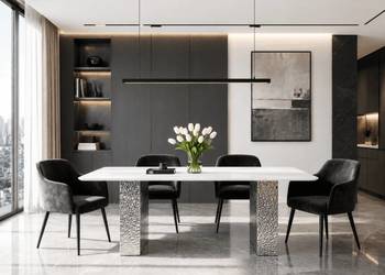 Stół srebrny Glamour Nowojorski Bolonia z blatem o wzorze marmuru 180x90x75